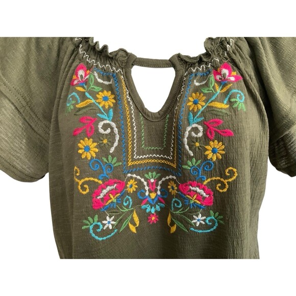 New York Laundry Womens Floral Embroidered Keyhole Flutter Peasant Blouse Size S - Picture 4 of 12